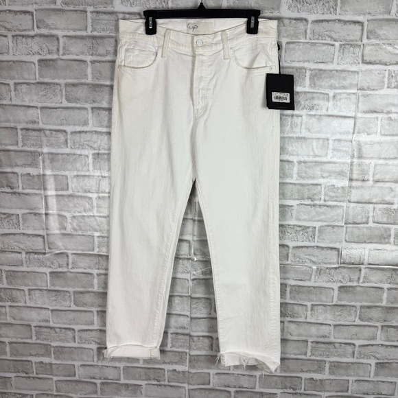 Mother Superior Scrapper Cuff Fray Ankle White Denim Jeans Womens 28 Mid Rise - Picture 1 of 14